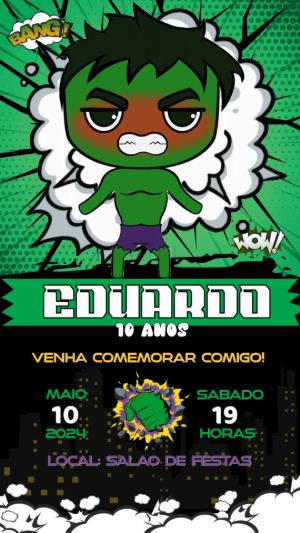 Convite Animado Aniversário Incrível Hulk para Editar Online