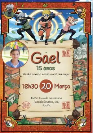 Convite de Aniversário Naruto Aventura Ninja para Editar com foto