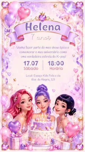 Convite de Aniversário K-pop Estilo Anime para Editar
