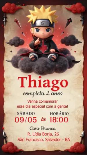 Convite de Aniversário Naruto Chibi Akatsuki Editável