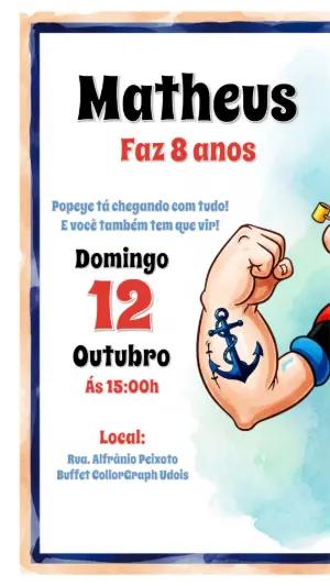 Convite de Aniversário Popeye para Editar Online