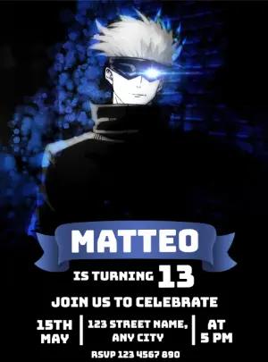 Gojo Satoru Anime Birthday Party Invitation - Editable Template