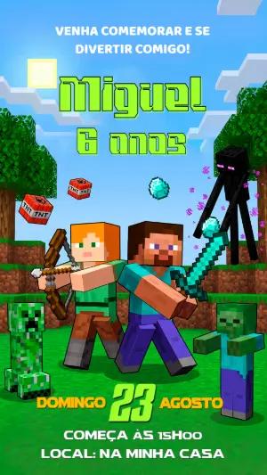 Convite Digital Minecraft: Modelo Editável para Festa Infantil