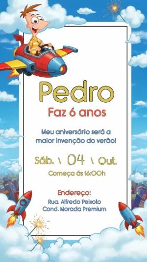 Convite Aniversário Phineas e Ferb para Editar Online