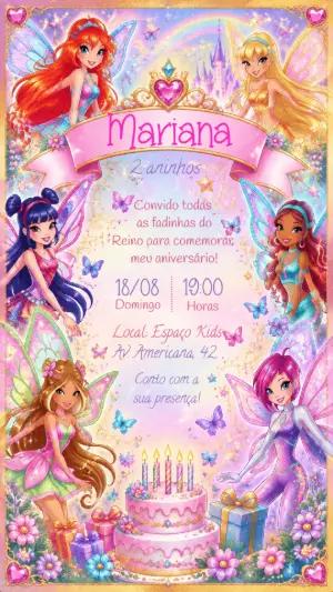 Convite de Aniversário Winx Club: Modelo Digital para Editar