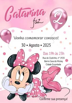 Convite Aniversário Minnie Mouse Rosa para Editar Online