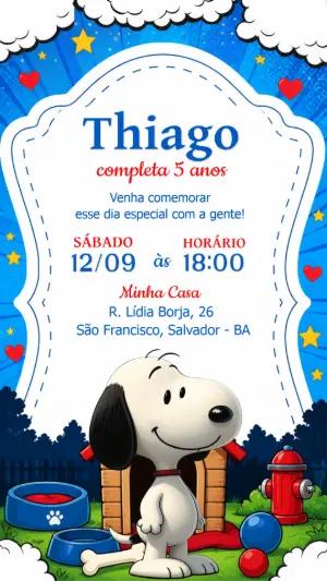 Convite de Aniversário Snoopy Digital para Editar
