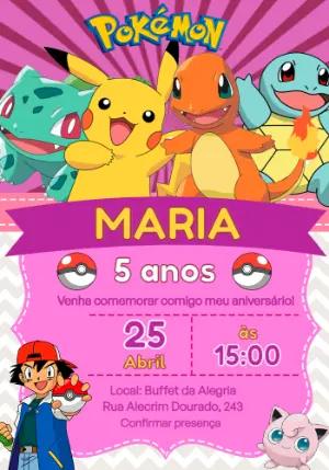 Convite de Aniversário Pokémon Colorido para Editar Online