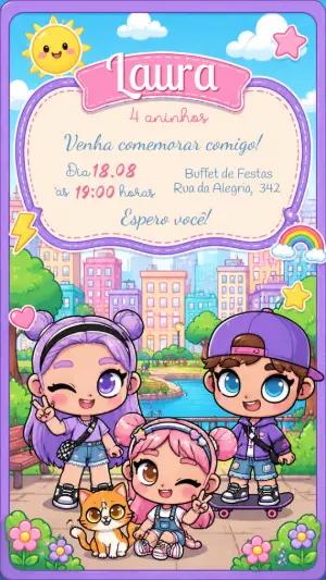 Convite de Aniversário Avatar World Menina Editável