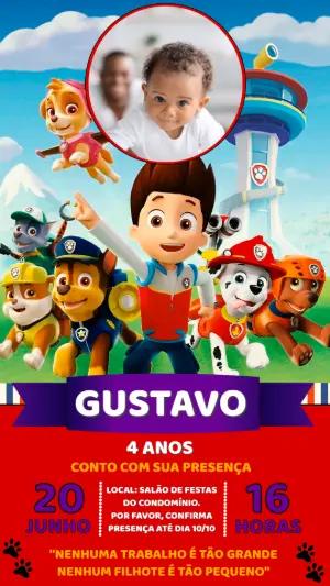 Convite Aniversário Patrulha Canina com Foto para Editar Online