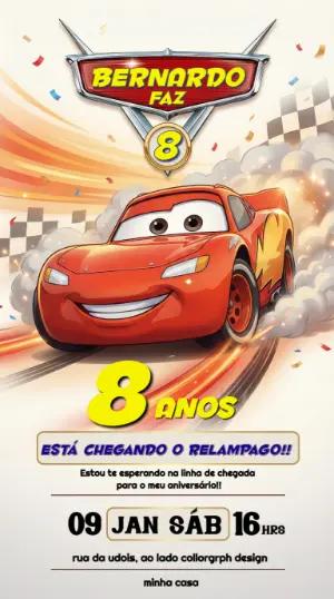 Convite de Aniversário Carros Relâmpago McQueen Editável