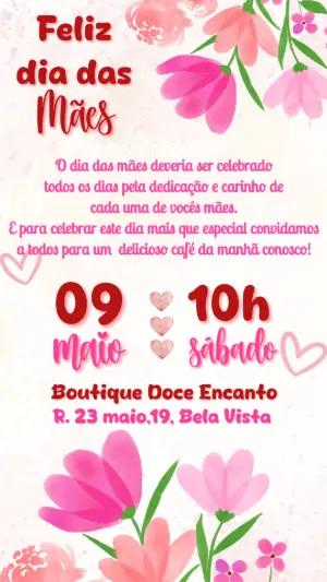 Convite Dia das Mães Floral Aquarela para Editar