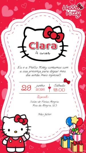Convite de Aniversário Hello Kitty Rosa para Editar Online