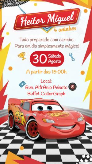 Convite Digital Carros Relâmpago McQueen Editável para Aniversário