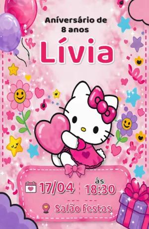 Convite Digital Hello Kitty Rosa e Lilás para Editar