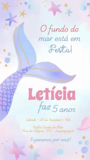 Convite de Aniversário Sereia Fundo do Mar para Editar Online