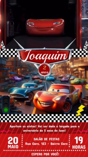Convite Animado Carros: Vídeo de Aniversário Infantil para Editar