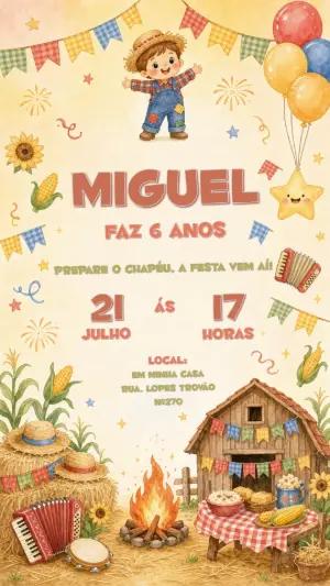 Convite de Aniversário Festa Junina Infantil para Editar