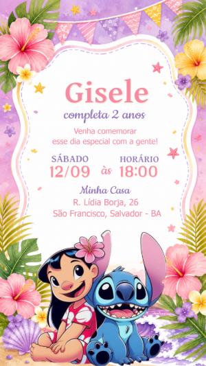 Convite de Aniversário Lilo & Stitch para Editar Online