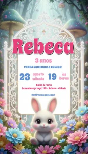 Convite de Aniversário Bosque Encantado com Coelhinha para Editar