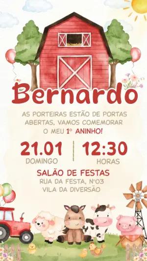 Convite de Aniversário Fazendinha Aquarela Editável para Menino