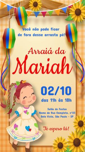 Convite Digital Arraiá Infantil Menina Editável