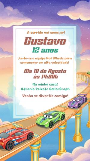Convite de Aniversário HotWheels Editável para Imprimir