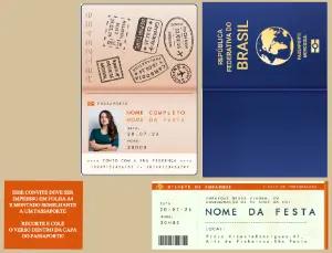 Convite de Aniversário Editável Tema Passaporte Viagem