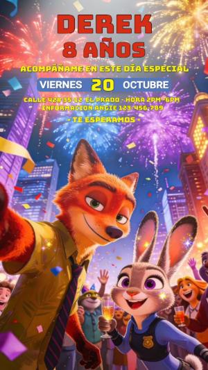 Video Invitación de Cumpleaños Zootopia para Editar Online