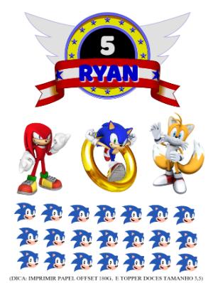 Topo de Bolo Sonic para Aniversário Infantil Editável