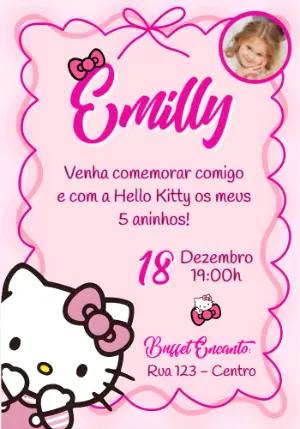 Convite de Aniversário Hello Kitty Rosa para Editar com Foto