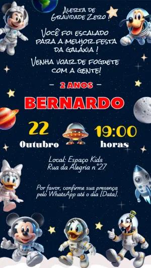 Convite de Aniversário Espacial Turma do Mickey Editável