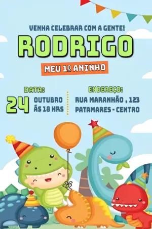 Convite de Aniversário Dinossauros Baby para Editar Online