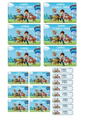 Etiquetas Escolares Patrulha Canina Modelo Digital para Editar