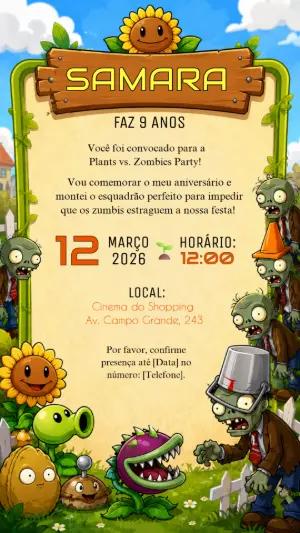 Convite Digital Editável de Aniversário Plants vs. Zombies