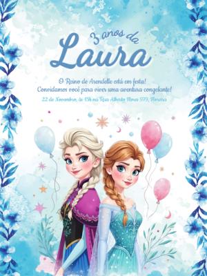 Convite Aniversário Frozen com Elsa e Anna para Editar Online