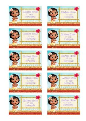 Etiqueta Escolar Moana Baby Personalizável para Editar