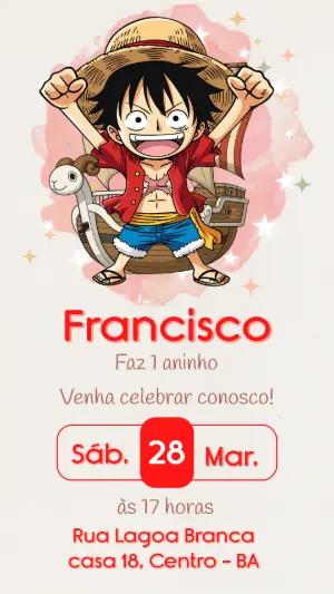 Convite Digital Aniversário Infantil One Piece Editável