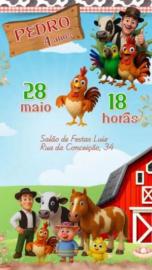 Convite Aniversário Fazendinha do Zenon para Editar Online