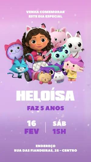 Convite de Aniversário Casa Mágica da Gabby Roxo Editável