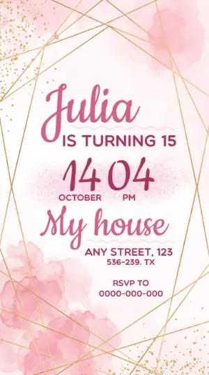 Elegant Pink & Gold Birthday Invitation Editable Template