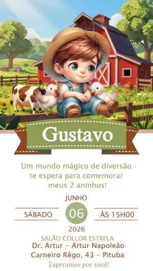 Convite de Aniversário Fazendinha Menino Fofo para Editar