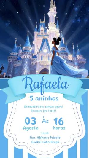Convite de Aniversário Princesa e Castelo Azul Editável