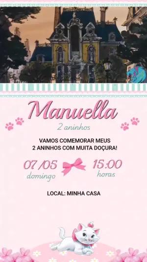 Convite Animado Gatinha Marie Aniversário Rosa para Editar