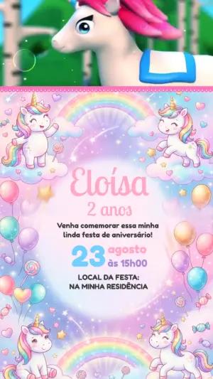 Vídeo Convite de Aniversário Unicórnio Mágico Editável