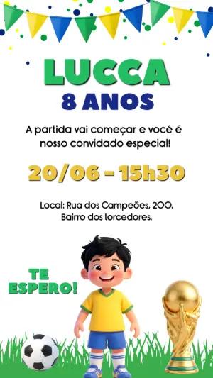 Convite de Aniversário Futebol Brasil Editável para Menino
