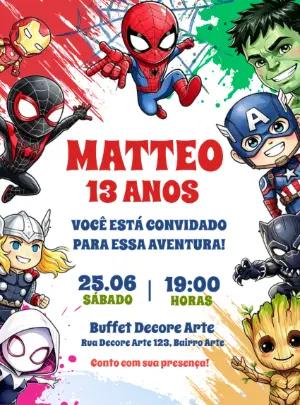 Convite de Aniversário Vingadores Kawaii para Editar
