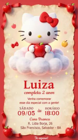 Convite de Aniversário Hello Kitty 3D Fofo para Editar