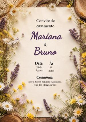 Convite de Casamento Rústico Floral Clássico para Editar