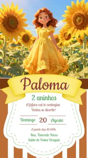 Convite de Aniversário Girassol e Princesa Modelo Editável